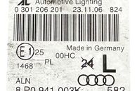 Audi A3 8P Sportback r.v. 2007 levé přední světlo halogen 8P0941003K