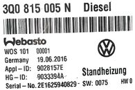 VW Passat B8 kombi r.v. 2017 topení webasto 3Q0815005N